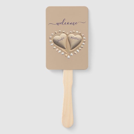 Strand Wedding Sand Hearts Wedding Program Handwaaier (Voorkant)