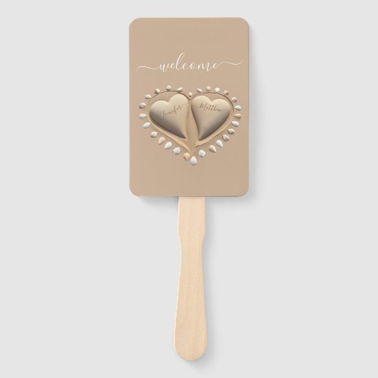 Strand Wedding Sand Hearts Wedding Program Handwaaier (Voorkant)