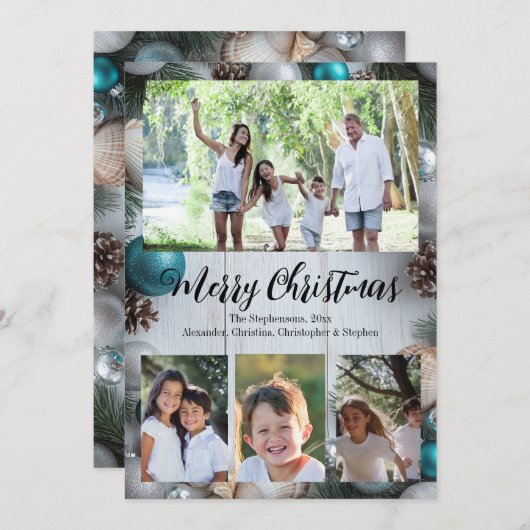 Strand Whitewash Turquoise 4-Foto Vrolijk Kerstfee Kaart (Voorkant / Achterkant)