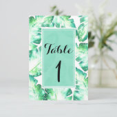 Strand wit en groen tafelnummer met tropische blad (Staand voorkant)