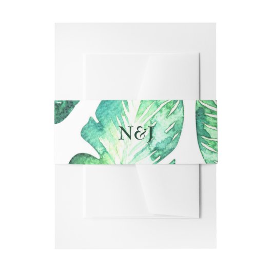 Strand wit en groen tropisch blad bruiloft uitnodigingen wikkel (Voorkant Voorbeeld)