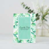Strand wit en groen tropisch blad Save the Date Aankondigingskaart (Staand voorkant)