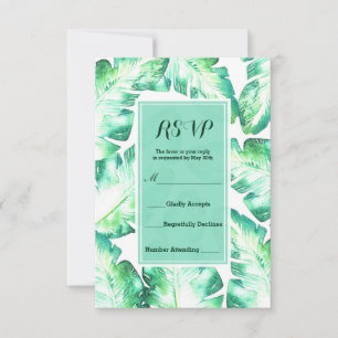 Strand wit & groen tropisch blad RSVP antwoordkaar Kaartje
