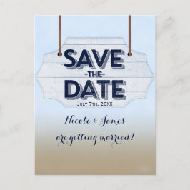 Strand wit houten bord Save The Date ansichtkaart Aankondigingskaart