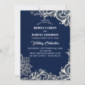 strand wit kant marine blauw nautische bruiloft kaart (Voorkant)