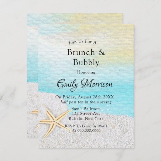 Strand Wit Zand Brunch en Mousserende Wijn Kaart (Voorkant / Achterkant)