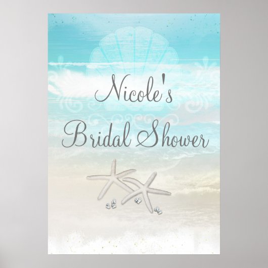 Strand Witte Zeester Elegante Feest Banner Poster (Voorkant)
