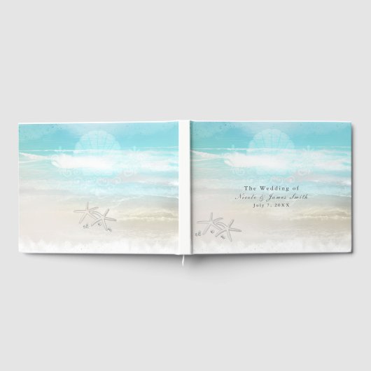 Strand Witte Zeester Elegante Huwelijk Tropisch Gastenboek (Volledig)