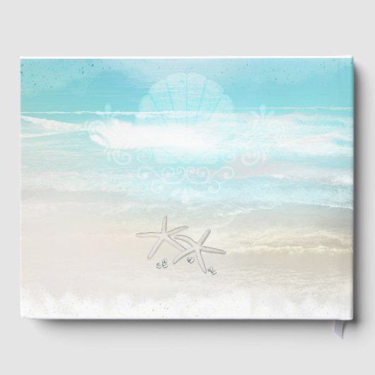 Strand Witte Zeester Elegante Huwelijk Tropisch Gastenboek (Achterkant)