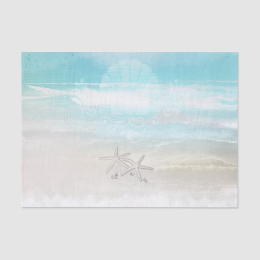 Strand Witte Zeester Elegante Zomer Bruiloft Tissuepapier (Voorkant)