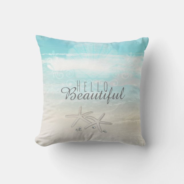 Strand Witte Zeester Elegante Zomer Chic Tropisch Kussen (Voorkant)