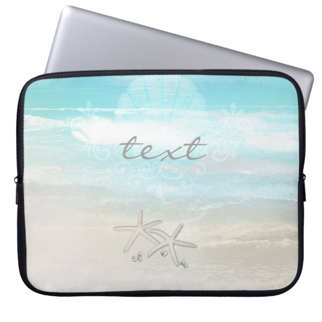 Strand Witte Zeester Elegante Zomer Chic Tropisch Laptop Sleeve (Voorkant)