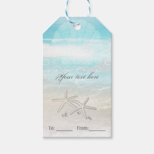 Strand Witte Zeester Elegante Zomer Feest Favor Cadeaulabel (Voorkant)
