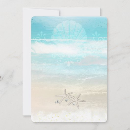 Strand Witte Zeester Elegante Zomer Huwelijk Kaart (Achterkant)