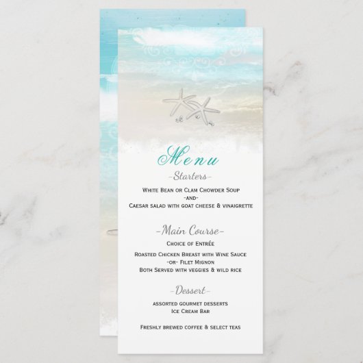 Strand Witte Zeester Elegante Zomer Receptie Menu (Voorkant / Achterkant)