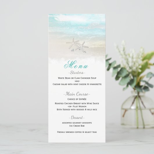 Strand Witte Zeester Elegante Zomer Receptie Menu (Staand voorkant)