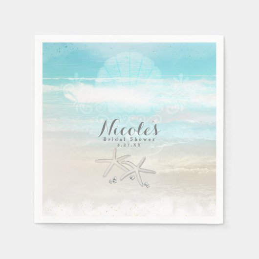 Strand Witte Zeester Elegante Zomer Receptie Servetten (Voorkant)