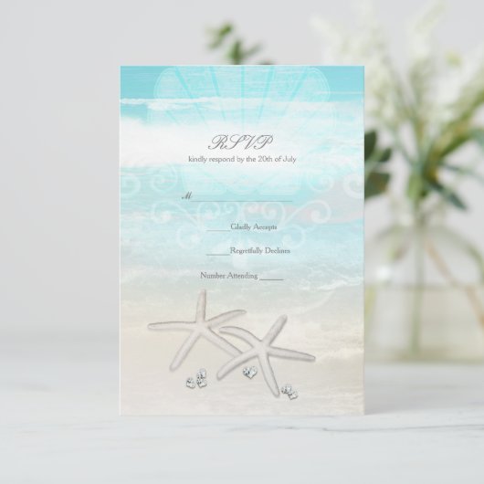 Strand Witte Zeester Elegante Zomer RSVP Kaart (Staand voorkant)
