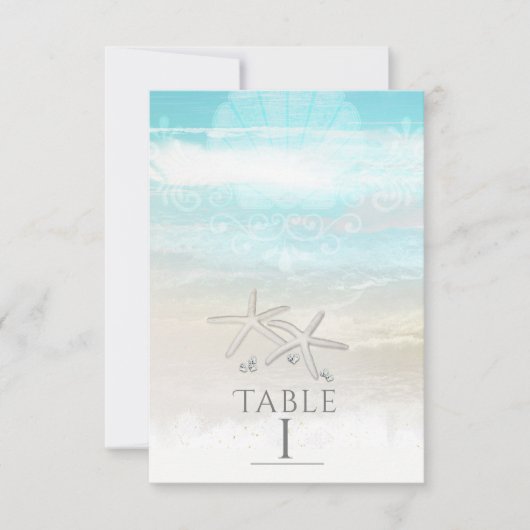 Strand Witte Zeester Elegante Zomer Tafel Nummer Kaart (Voorkant)
