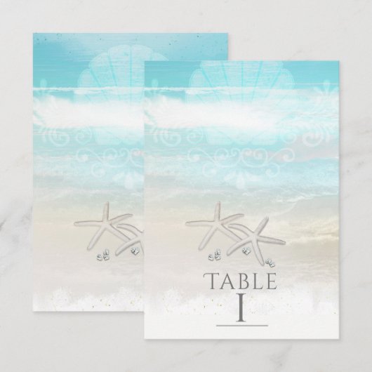 Strand Witte Zeester Elegante Zomer Tafel Nummer Kaart (Voorkant / Achterkant)