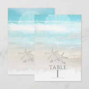 Strand Witte Zeester Elegante Zomer Tafel Nummer Kaart
