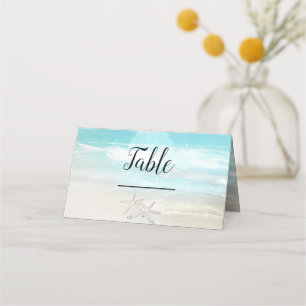 Strand Witte Zeester Elegante Zomer Tafel Nummer Plaatskaartje