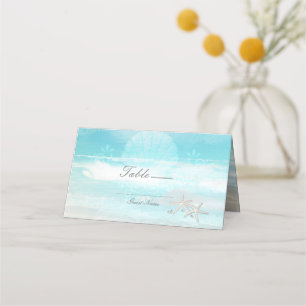 Strand Witte Zeester Elegante Zomer Tafelkaart Plaatskaartje