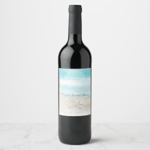 Strand Witte zeesterren Elegante zomer wijn labels Etiket