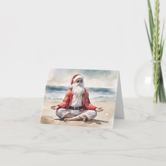 Strand Yoga Ontspannen Zen Santa Feestdagen Kaart (Voorkant)