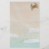 Strand Zand Blauwe Krab Blank Lijnvormig Schrijfpa Briefpapier (Voorkant)