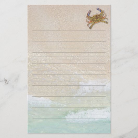 Strand Zand Blauwe Krab Blank Lijnvormig Schrijfpa Briefpapier (Voorkant)