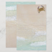 Strand Zand Blauwe Krab Blank Lijnvormig Schrijfpa Briefpapier (Voorkant / Achterkant)