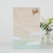 Strand Zand Blauwe Krab Blank Lijnvormig Schrijfpa Briefpapier (Staand voorkant)