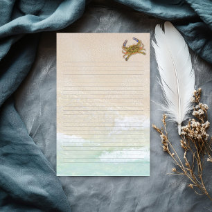 Strand Zand Blauwe Krab Leeg Gelinieerd Schrijfpap Briefpapier