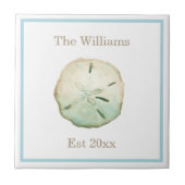 Strand Zand Dollar Bruiloft Jubileum Tegeltje (Voorkant)