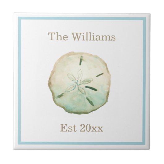 Strand Zand Dollar Bruiloft Jubileum Tegeltje (Voorkant)