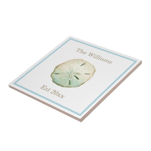 Strand Zand Dollar Bruiloft Jubileum Tegeltje (Zijkant)