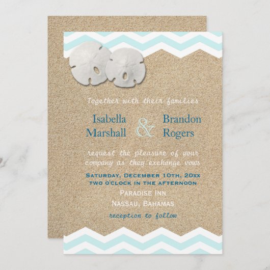 Strand Zand Dollars Bruiloft Uitnodiging (Voorkant / Achterkant)