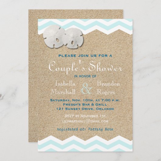Strand Zand Dollars Couple's Douche Invite Kaart (Voorkant / Achterkant)
