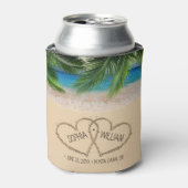 Strand Zand Harten Palm Bruiloft Tropisch Blikjeskoeler (Blikje Voorkant)