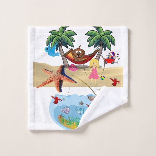 Strand Zand Hond Bomen Vis Badkamer Handdoek Sets (Wasdoekje)
