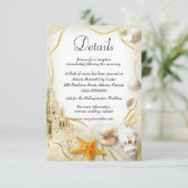 Strand Zand Kasteel Bruiloft Details Informatiekaartje (Staand voorkant)