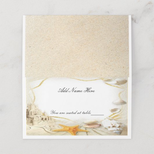 Strand Zand Kasteel Bruiloft Tafel Plaats Kaart Plaatskaartje (Buitenkant ongevouwen)