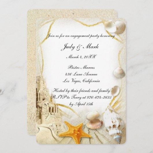 Strand Zand Kasteel Bruiloft Verlovingsfeest Kaart (Voorkant / Achterkant)