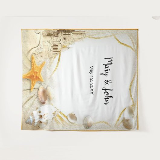 Strand Zand Kasteel Trouw Foto Achtergrond Wandkleed (Voorkant (horizontaal))