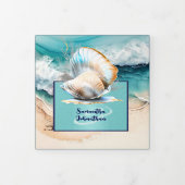 Strand zand oceaan golven zeeschelpen nautische ch drieluik uitnodiging (Cover)