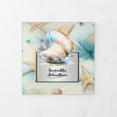 Strand zand oceaan golven zeeschelpen nautische ch drieluik uitnodiging (Cover)