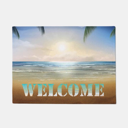 Strand,Zand,Palmboom,Zonsondergang,Welkom Deurmat (Voorkant)