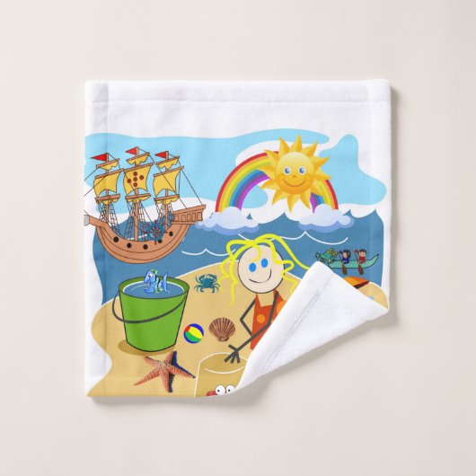 Strand Zand Regenboog Sun Crab Badkamer Handdoek S (Wasdoekje)