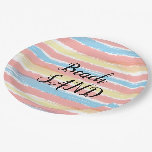 Strand Zand Roze Geel Blauw Waterverf Papieren Bordje (Gekanteld)